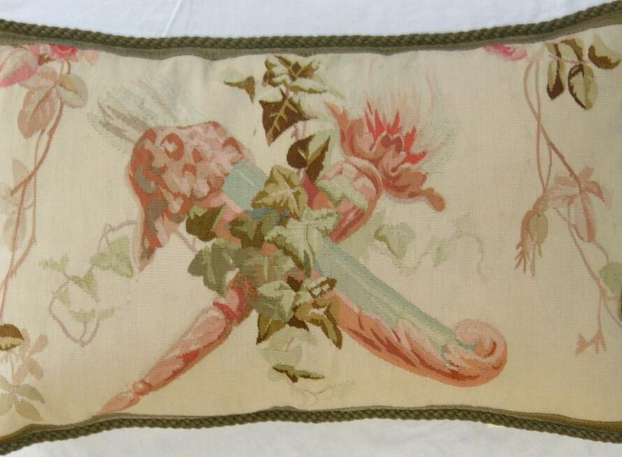 1239P     A  19TH  CENTURY FRENCH  AUBUSSON  TAPESTRY  PILLOW 24 X 15