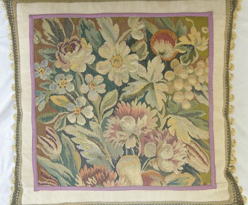 1316P     A19TH  CENTURY  FRENCH AUBUSSON TAPESTRY  PILLOW  26 X 25