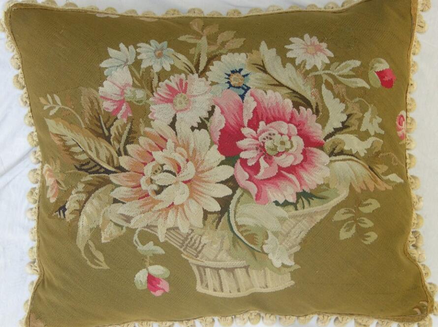 1321P   A  19TH  CENTURY AUBUSSON  TAPESTRY  PILLOW  24 X 20