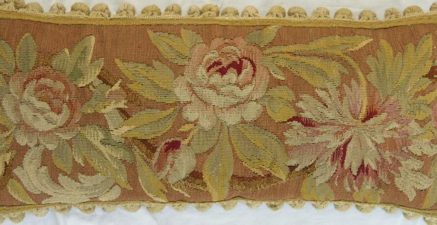 1336P     A  19TH  CENTURY  FRENCH  AUBUSSON  TAPESTRY  PILLOW 23 X 10