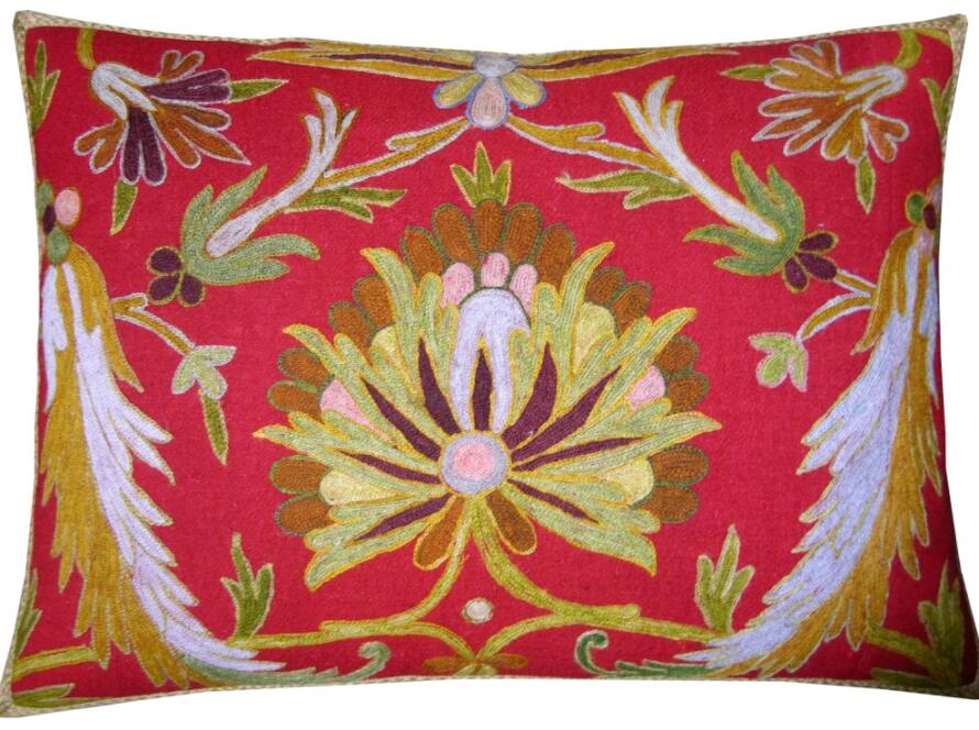 1545P   Ca.1800   EMBROIDERY  INDIAN  PILLOW  23 X 17