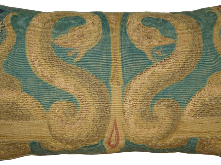1752P  18TH CENTURY  ANTIQUE FRENCH AUBUSSON TAPESTRY PILLOW  24 X 15