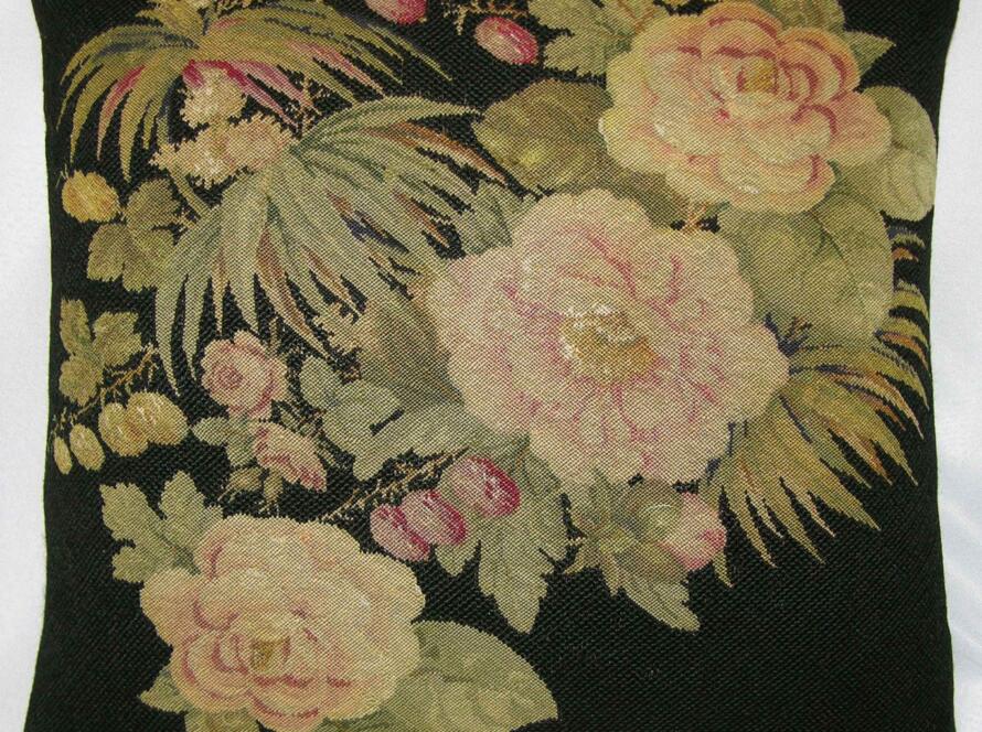 1765P  Ca.1880  ANTIQUE FRENCH NEEDLEPOINT PILLOW 19 X 18