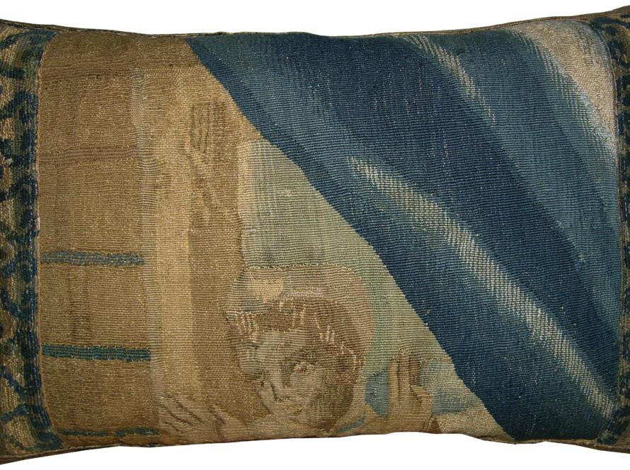 1767P   17TH CENTURY  ANTIQUE BRUSSELS TAPESTRY PILLOW 18 X 12