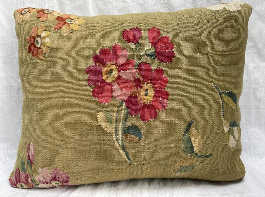 1788p 1860s French Aubusson Pillow 15″ x 11″