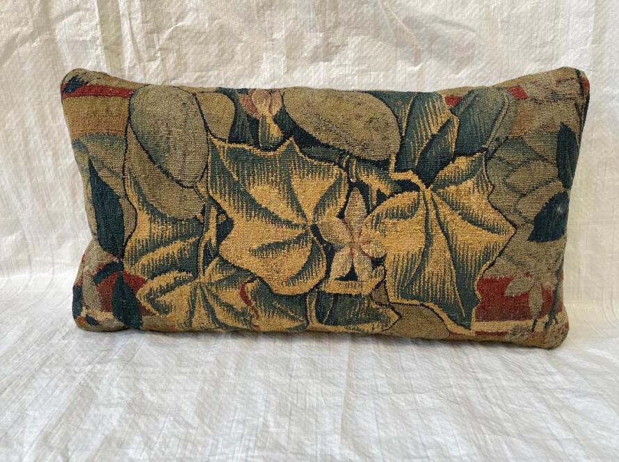 1827p 17th Century Brussels Tapestry Pillow 19″ x 11″